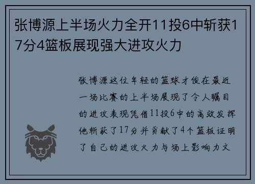 张博源上半场火力全开11投6中斩获17分4篮板展现强大进攻火力